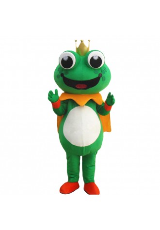 Adult Size Lovely Crown Frog With Yellow Cloak Mascot Costume