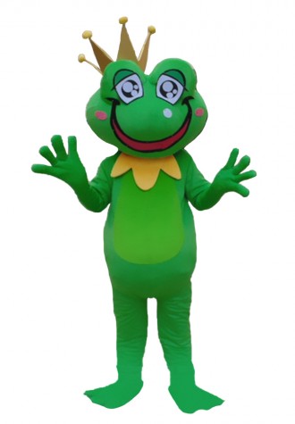 Funny Smiling Frog With Crown Mascot Costume For Adult 