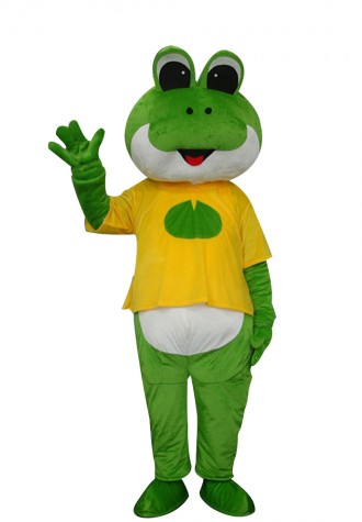 Lovely Cartoon Smiling Frog With Yellow Shirt Mascot Costume