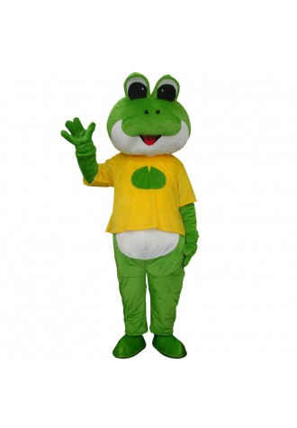 Lovely Cartoon Smiling Frog With Yellow Shirt Mascot Costume