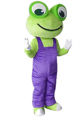 Top Quality Adult Size Frog With Purple Rompers Mascot Costume
