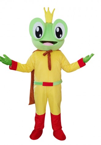 New Kind Happy Yellow Frog With Red Cloak Mascot Costume
