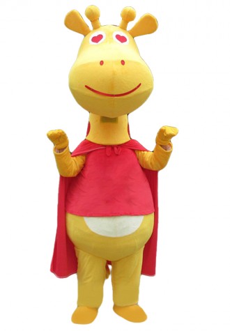 New Kind Smiling Yellow Giraffe With Red Cloak Mascot Costume