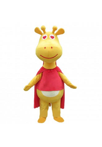 New Kind Smiling Yellow Giraffe With Red Cloak Mascot Costume