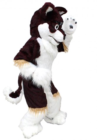 Top Quality Long Fur Brown & White Wolf Mascot Costume