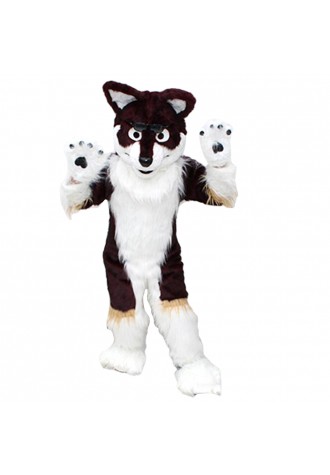 Top Quality Long Fur Brown & White Wolf Mascot Costume
