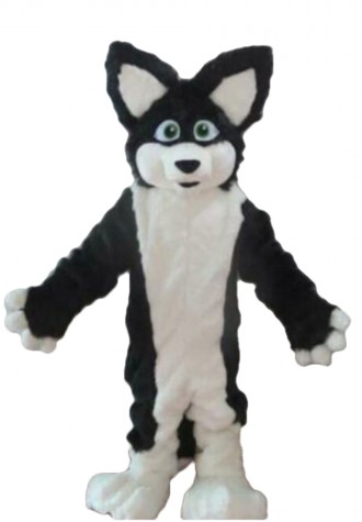 Funny Plush Black & White Dog Mascot Costume
