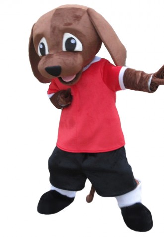 Unisex Super Cute Brown Dog With Red Top Mascot Costume