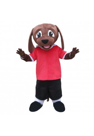 Unisex Super Cute Brown Dog With Red Top Mascot Costume