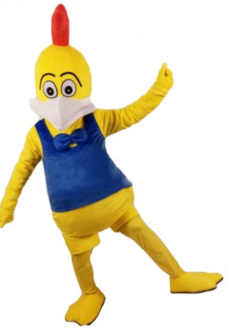 New Cartoon Yellow Chicken With Blue Top Mascot Costume