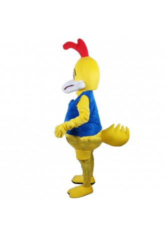 New Cartoon Yellow Chicken With Blue Top Mascot Costume