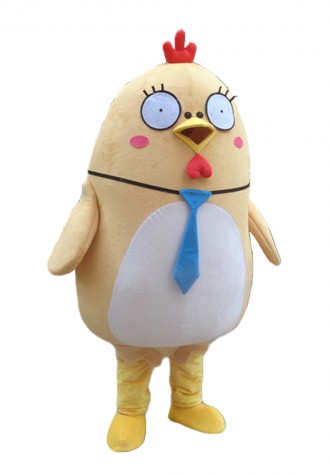 Hot Sale Super Cute Khaki Chicken With Blue Tie Mascot Costume