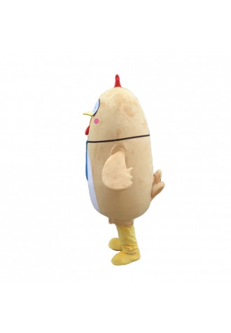 Hot Sale Super Cute Khaki Chicken With Blue Tie Mascot Costume