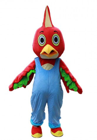 Lovely Plush Furry Red Chicken With Blue Rompers Mascot Costume