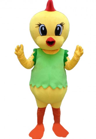 Hot Selling Cute Cartoon Yellow Chicken With Green Vest Mascot Costume