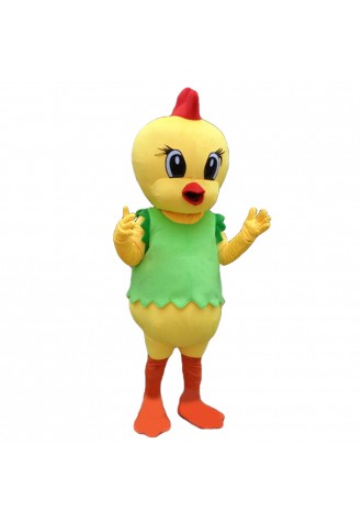Hot Selling Cute Cartoon Yellow Chicken With Green Vest Mascot Costume