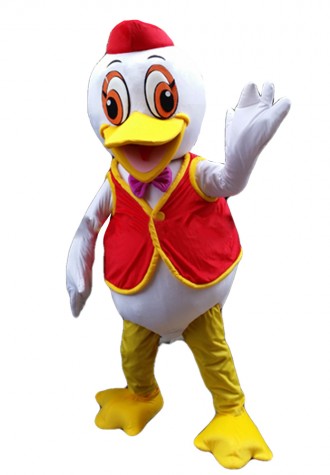 Unisex Friendly White Duck With Red Vest Mascot Costume