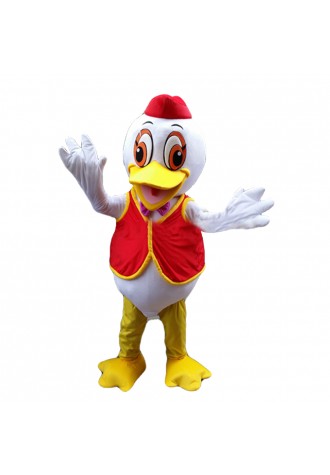 Unisex Friendly White Duck With Red Vest Mascot Costume