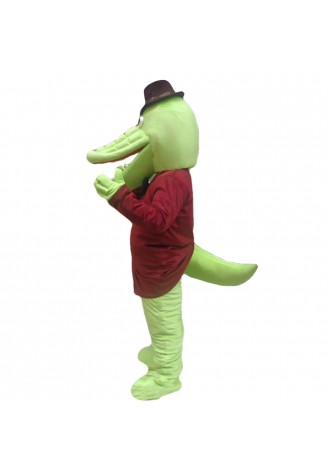 Cartoon Gentleman Crocodile With Brown Top Mascot Costume