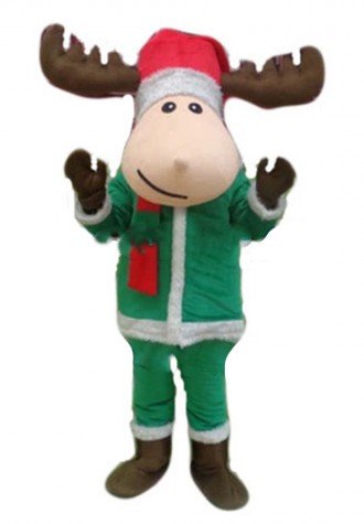 Unisex Christmas Elk With Green Suit Mascot Costume