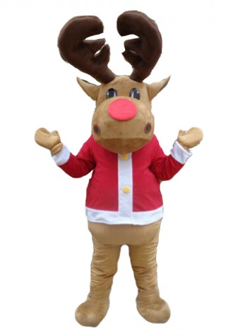 Fancy Elk With Red Top Mascot Costume For Christmas Party