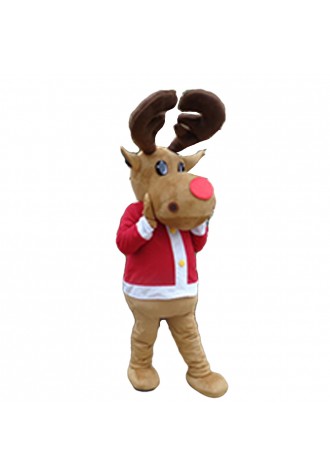 Fancy Elk With Red Top Mascot Costume For Christmas Party