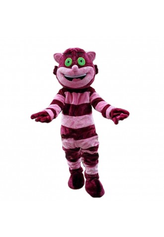Funny Smiling Purple & Pink Striped Cat Mascot Costume