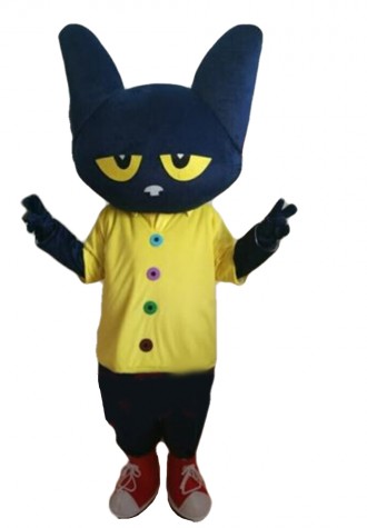 Unisex Cartoon Black Cat With Yellow Shirt Mascot Costume