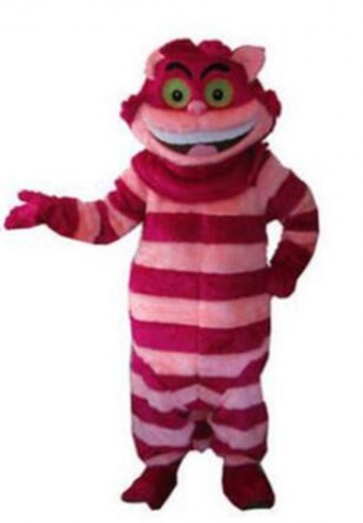 Plush Big Mouth Pink Striped Cat Mascot Costume