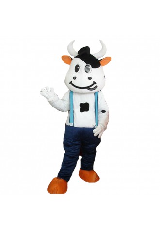 New Style Naughty Cow With Overalls Mascot Costume
