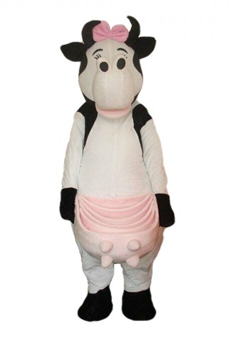 For Carnival Beautiful Cow With Pink Bow Mascot Costume