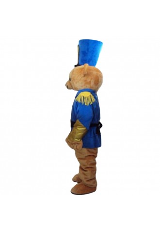 Polite Soldier Bear With Blue Uniform Mascot Costume