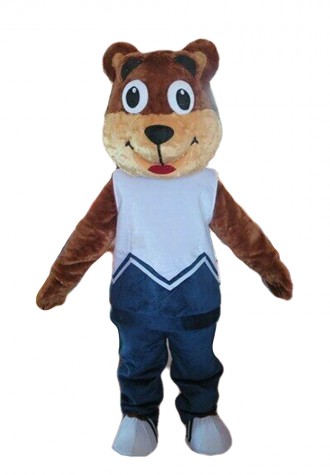 Funny Cartoon Brown Bear With Sports Suit Mascot Costume
