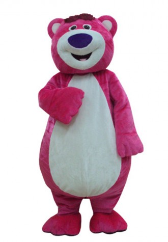 Strong Rose Red Bear With Smiling Face Mascot Costume