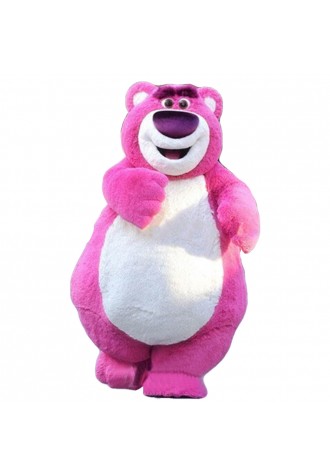 Strong Rose Red Bear With Smiling Face Mascot Costume