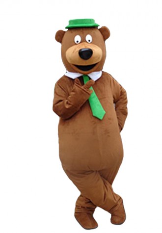 New Fancy Bear With Green Tie And Hat Mascot Costume
