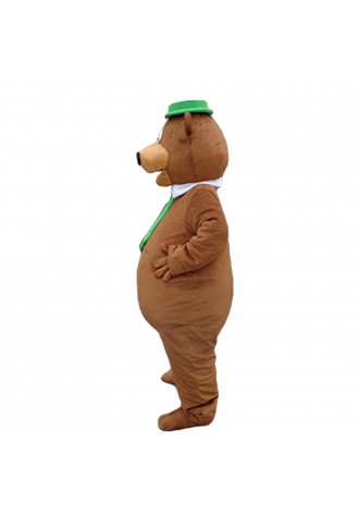 New Fancy Bear With Green Tie And Hat Mascot Costume