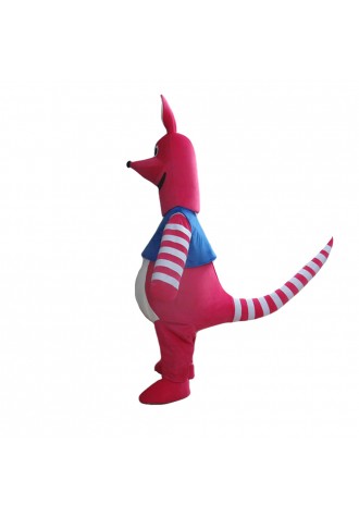 Cute Cartoon Pink Kangaroo With Blue Top Mascot Costume