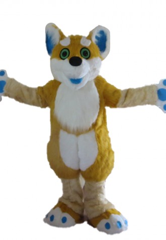 Plush Long Fur Brown & White Dog Mascot Costume