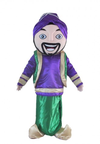 Friendly Arab Man With Purple Top Mascot Costume