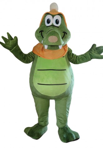 Happy Smiling Crocodile With Orange Hat Mascot Costume