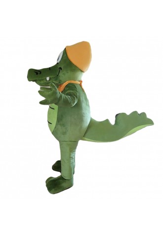 Happy Smiling Crocodile With Orange Hat Mascot Costume