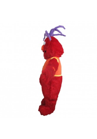 Clownish Red Monster With Purple Hair Mascot Costume