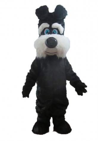 Unisex Furry Black & White Dog Mascot Costume