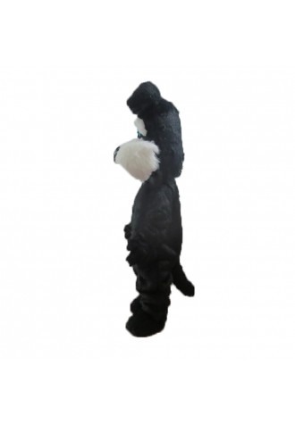 Unisex Furry Black & White Dog Mascot Costume
