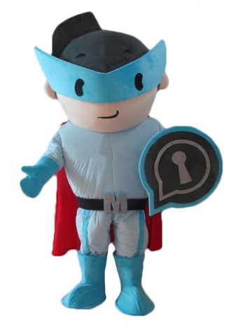 Cartoon Blue Soldier With Red Cloak Mascot Costume