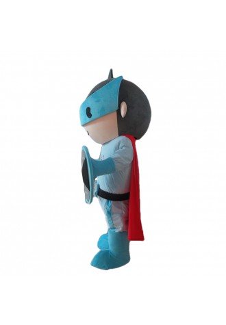 Cartoon Blue Soldier With Red Cloak Mascot Costume