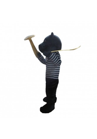 Cool Black Bear With Striped Shirt Mascot Costume