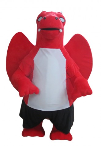 Evil Cartoon Red Dragon With Wings Mascot Costume
