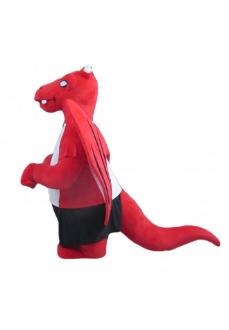 Evil Cartoon Red Dragon With Wings Mascot Costume